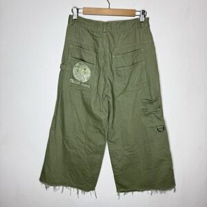 Tunnel Vision Olive Green Cargo Raw Hem Wide Leg Pants Grunge Womens Small Baggy